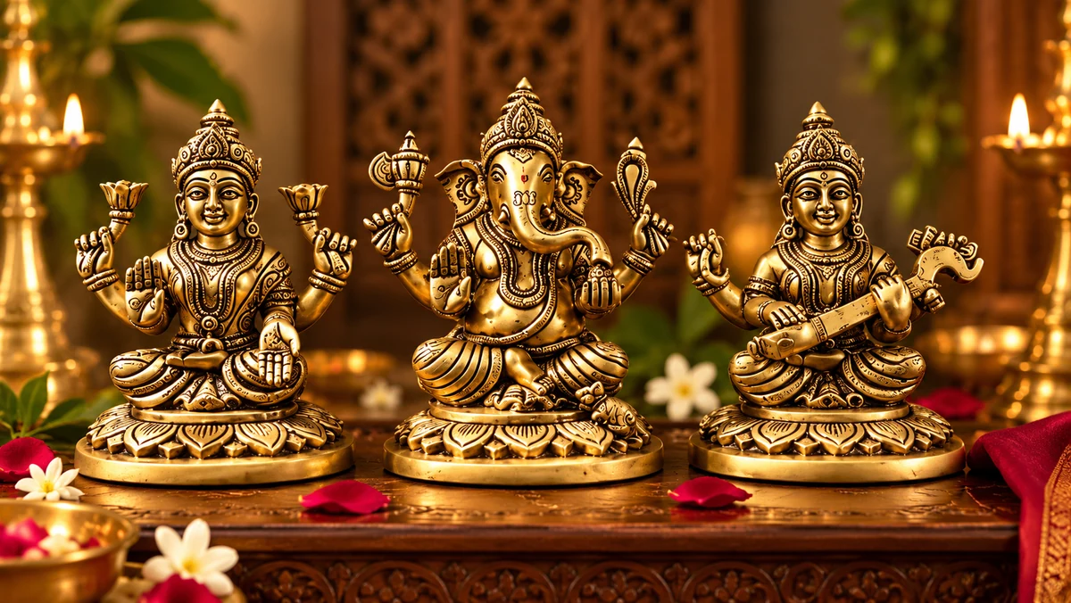 Ganesh Lakshmi Saraswati brass set